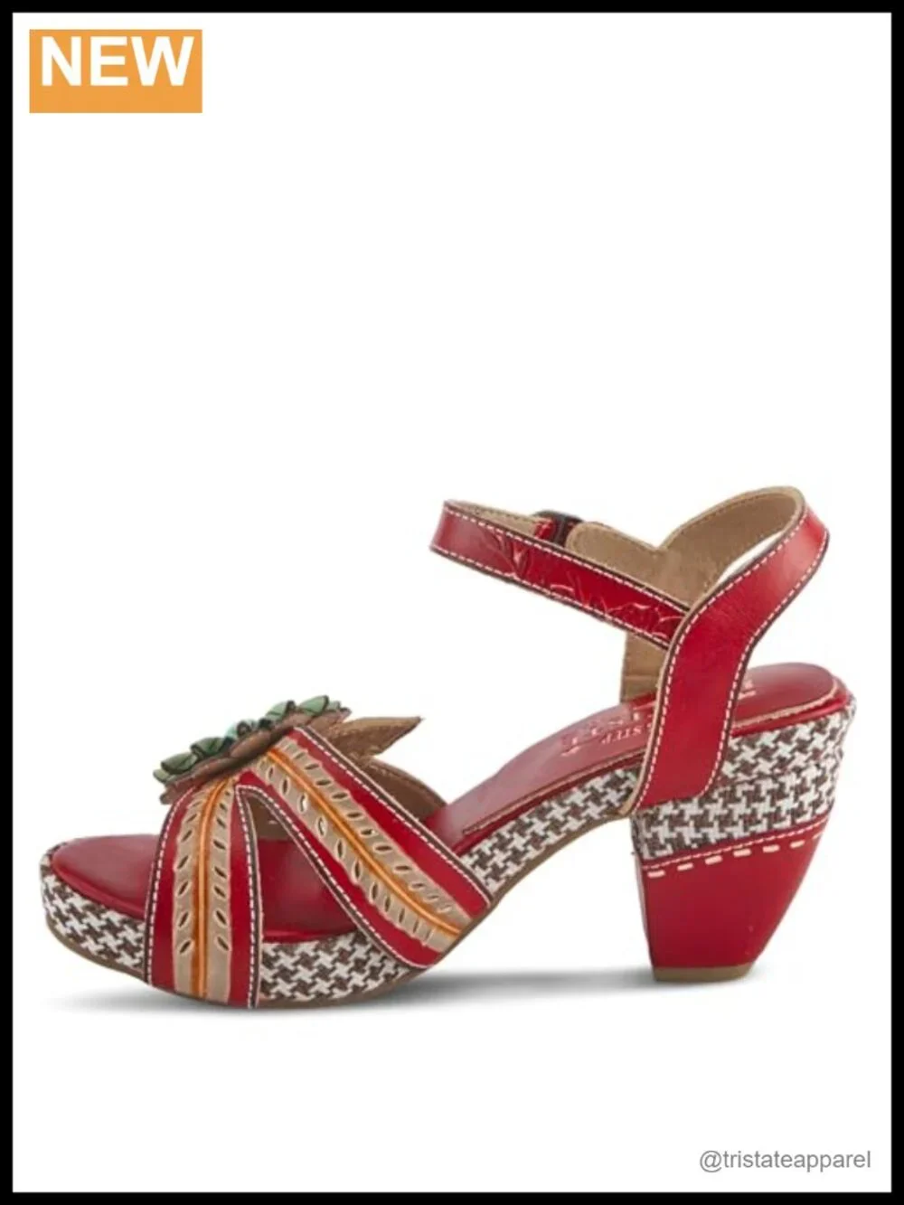 Hand-Painted Leather Platform Heeled Sandal with Ankle Strap